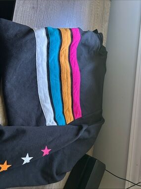 torrid Black Sweatshirt with Pink, Orange, Blue & Gray Stripes